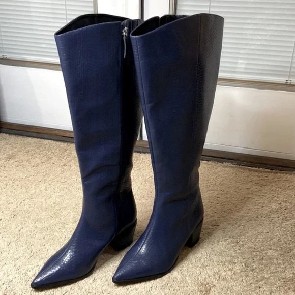 Eloquii Women Navy Glimmer Faux Croc Embossed Boots Size 9W Wide Calf - Picture 4 of 15